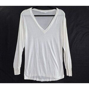 WINTERSILKS Women Base Layer V Neck Pullover Long Sleeve Silk Top Sz L Ivory 7a5